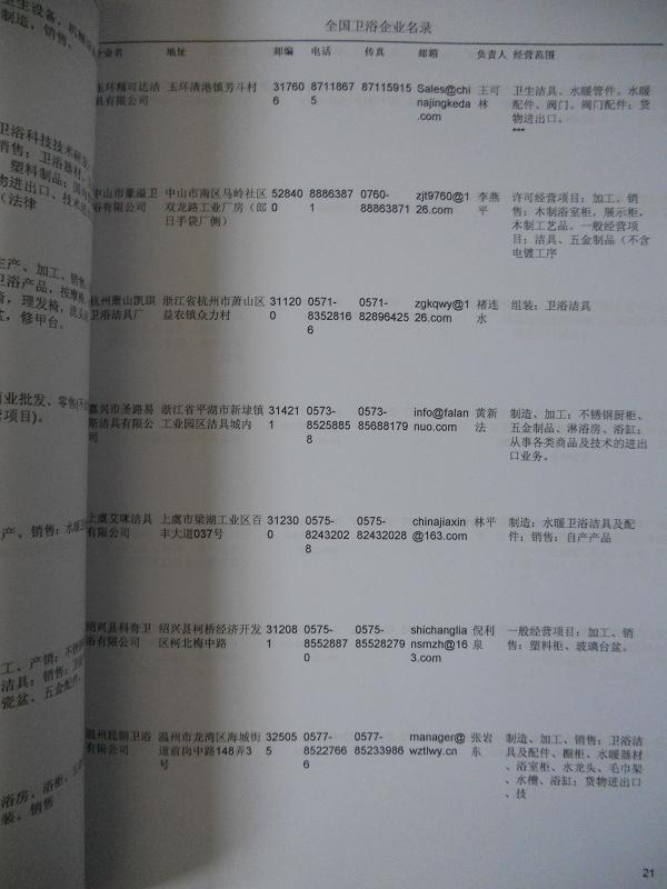 中國衛(wèi)浴企業(yè)黃頁可開展精準(zhǔn)營銷，電話營銷、郵件營銷、傳真營銷等等多管齊下，圓您銷售冠軍夢(mèng)