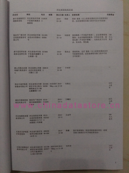河北美容院企業(yè)黃頁(yè)收錄了最新的河北美容院企業(yè)名單，具有極高的營(yíng)銷價(jià)值，實(shí)實(shí)在在提高銷售業(yè)績(jī)