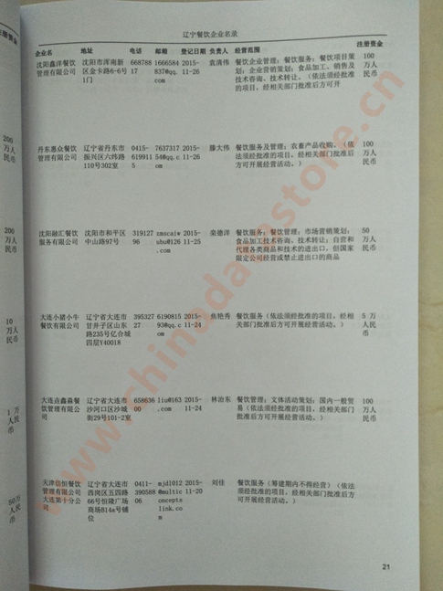 遼寧餐飲企業(yè)黃頁收錄了最新的遼寧餐飲企業(yè)名單，具有極高的營銷價值，實實在在提高銷售業(yè)績
