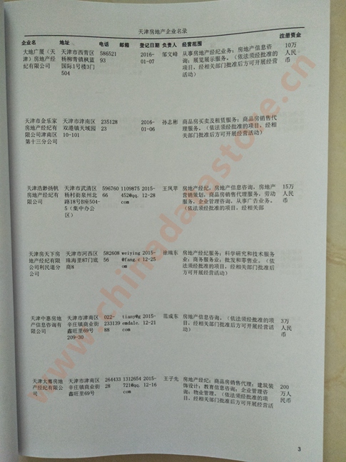 天津房地產(chǎn)企業(yè)黃頁收錄了最新的天津房地產(chǎn)企業(yè)名單，具有極高的營銷價(jià)值，實(shí)實(shí)在在提高銷售業(yè)績